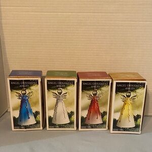 Lot of 4 Angel Ornament Set - Blue, White, Red, Yellow